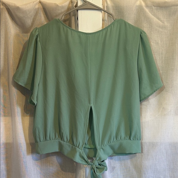Lush Sage Green Blouse with Tie Detail - Picture 3 of 4
